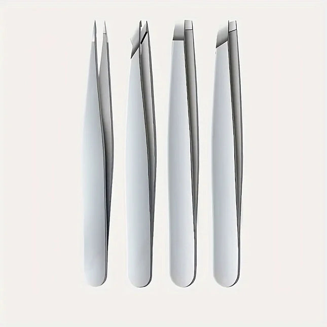 4-Piece Stainless Steel Tweezer Set for Facial Hair Removal and Splinter Removal travel kit