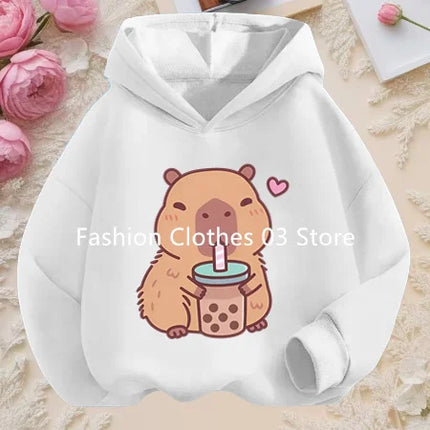Fall and Winter Outdoor Leisure Sports Children's Hooded Sweatshirt Cartoon Fun Capybara Cute Print Boys and Girls Soft Hoodie