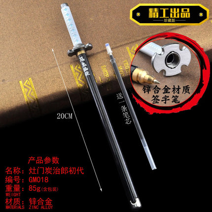 20CM Anime Demon Slayer Sword Model Gel Pen Kimetsu No Yaiba Tanjirou Weapon Black Refill Cosplay Prop Student Gift Box Package