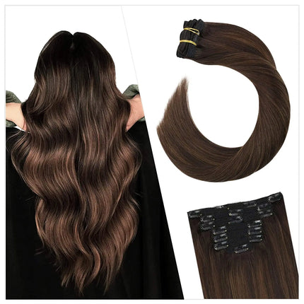 [16 Colors] Ugeat Clip in Hair Extensions Human Hair 14-22" Double Weft Remy Hair Full Head Clip in Extensions for Woman 7Pcs