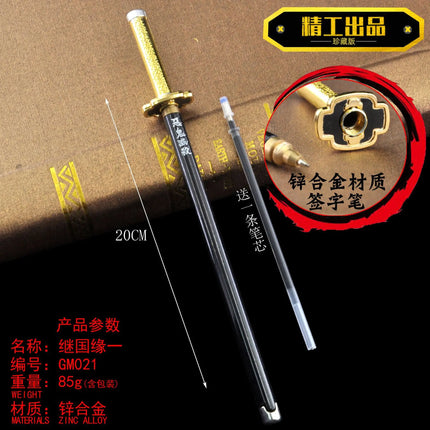 20CM Anime Demon Slayer Sword Model Gel Pen Kimetsu No Yaiba Tanjirou Weapon Black Refill Cosplay Prop Student Gift Box Package