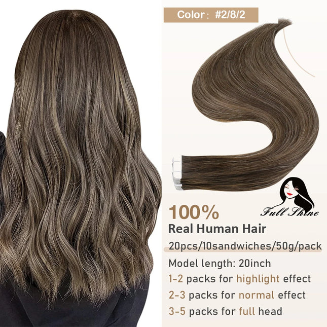 Full Shine Tape in Hair Extensions Remy Human Hair Balayage Highlights Natural Hair For Salon