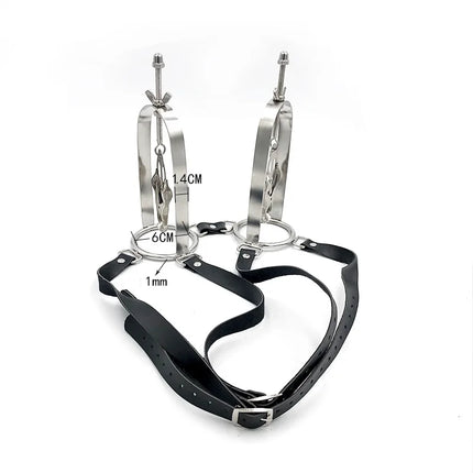 Female Metal Stainless Steel Nipple Clips Clamps With Wearable Leather Belt Breast Stretching Device Adults Bondage Sex Toy