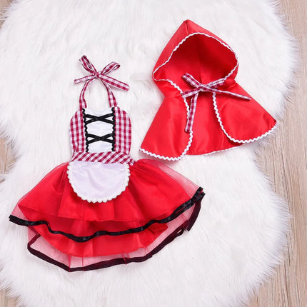 Newborn Baby Girls Tutu Dress + Cape Cloak Outfit Little Red Riding Hood Cosplay Photo Prop Costume Party Dresses Baby Clothes