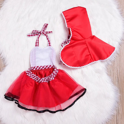 Newborn Baby Girls Tutu Dress + Cape Cloak Outfit Little Red Riding Hood Cosplay Photo Prop Costume Party Dresses Baby Clothes