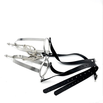 Female Metal Stainless Steel Nipple Clips Clamps With Wearable Leather Belt Breast Stretching Device Adults Bondage Sex Toy