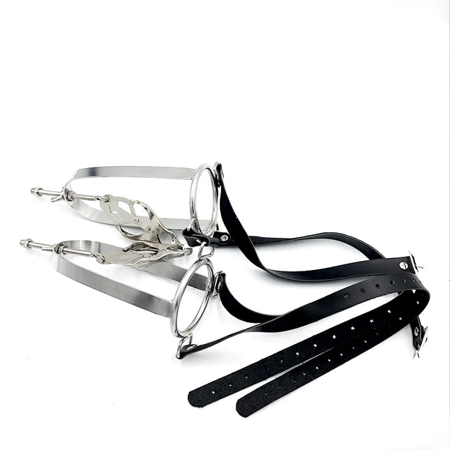 Female Metal Stainless Steel Nipple Clips Clamps With Wearable Leather Belt Breast Stretching Device Adults Bondage Sex Toy