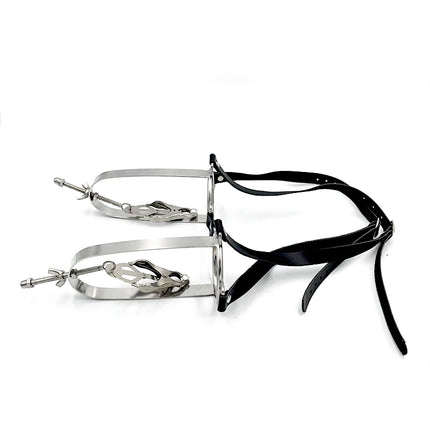 Female Metal Stainless Steel Nipple Clips Clamps With Wearable Leather Belt Breast Stretching Device Adults Bondage Sex Toy