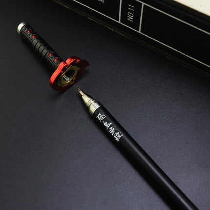 20CM Anime Demon Slayer Sword Model Gel Pen Kimetsu No Yaiba Tanjirou Weapon Black Refill Cosplay Prop Student Gift Box Package