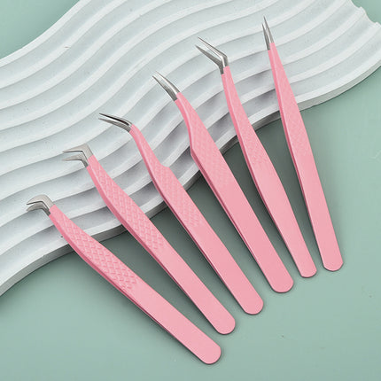 1pc/2/4/6pcs Tweezers for Eyelash Extension Pink Stainless Steel High Precision Lash Tweezers for Volume Fans Makeup Tools