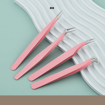 1pc/2/4/6pcs Tweezers for Eyelash Extension Pink Stainless Steel High Precision Lash Tweezers for Volume Fans Makeup Tools