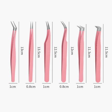 1pc/2/4/6pcs Tweezers for Eyelash Extension Pink Stainless Steel High Precision Lash Tweezers for Volume Fans Makeup Tools