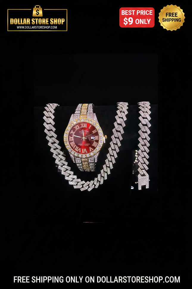 TikTok Iced-Out Men’s Watch Set / Coffret Montre Homme Iced-Out TikTok