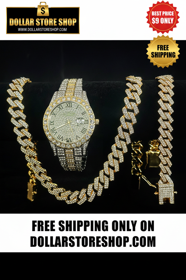 TikTok Iced-Out Men’s Watch Set / Coffret Montre Homme Iced-Out TikTok